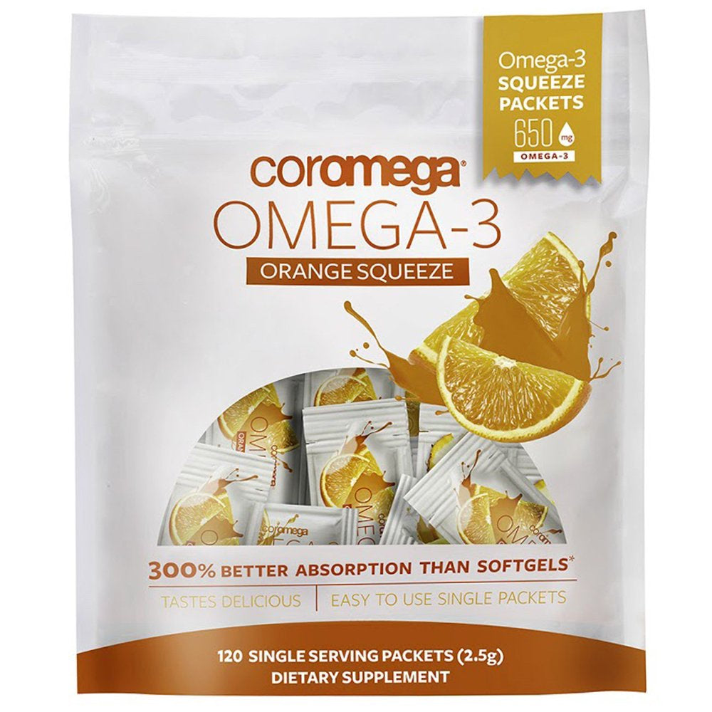 Coromega Omega-3 Orange - 120 Squeeze Packets