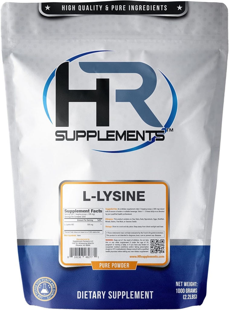 L-Lysine Powder 1kg - Unflavored, Lab-Tested