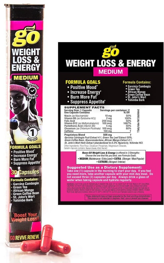 Nano-Go Medium Strength Weight Loss & Energy Supplement - 30 Capsules ...
